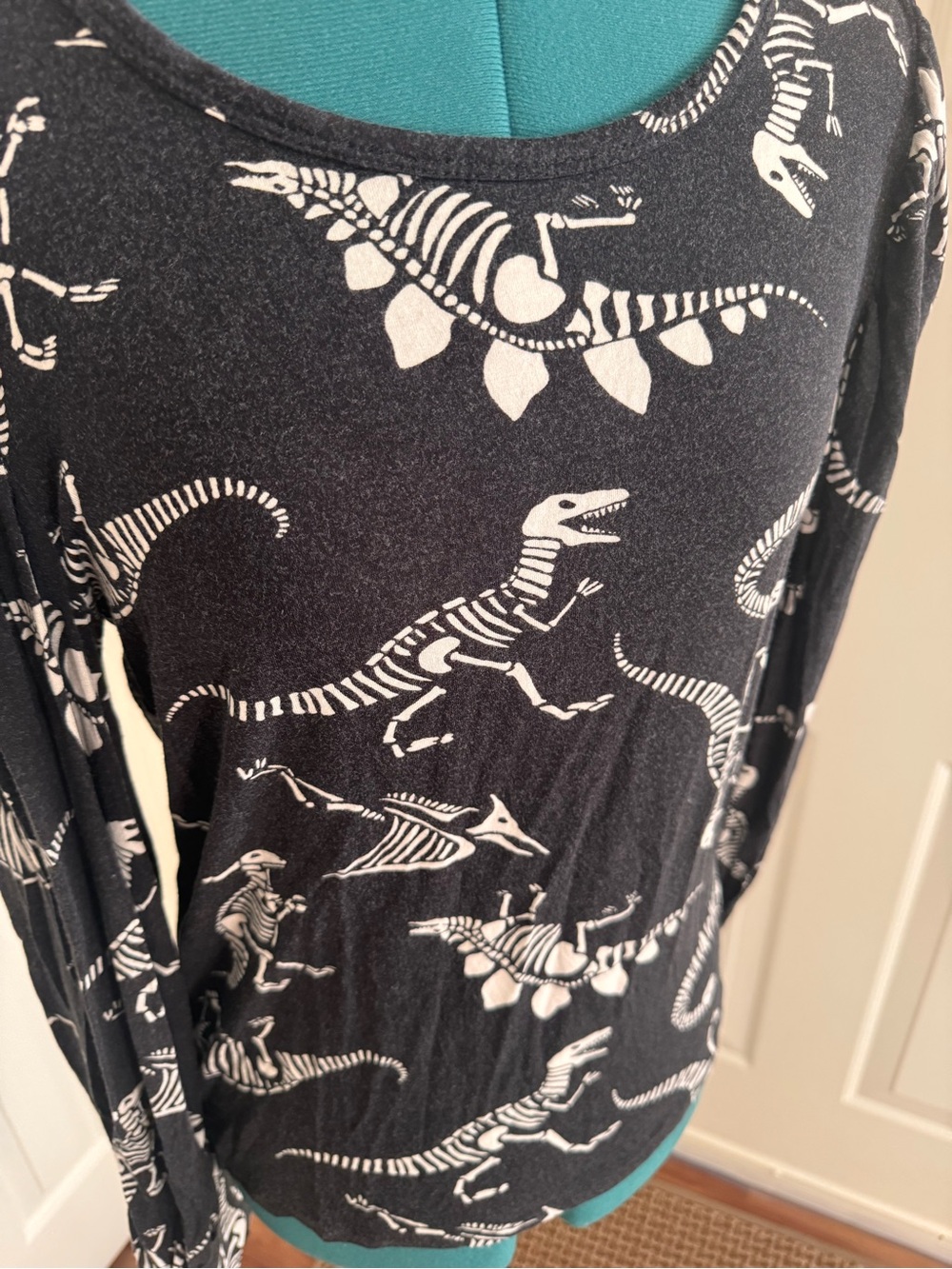 Black Dinosaur Skeleton Print Long Sleeve Top - Picture 2 of 6